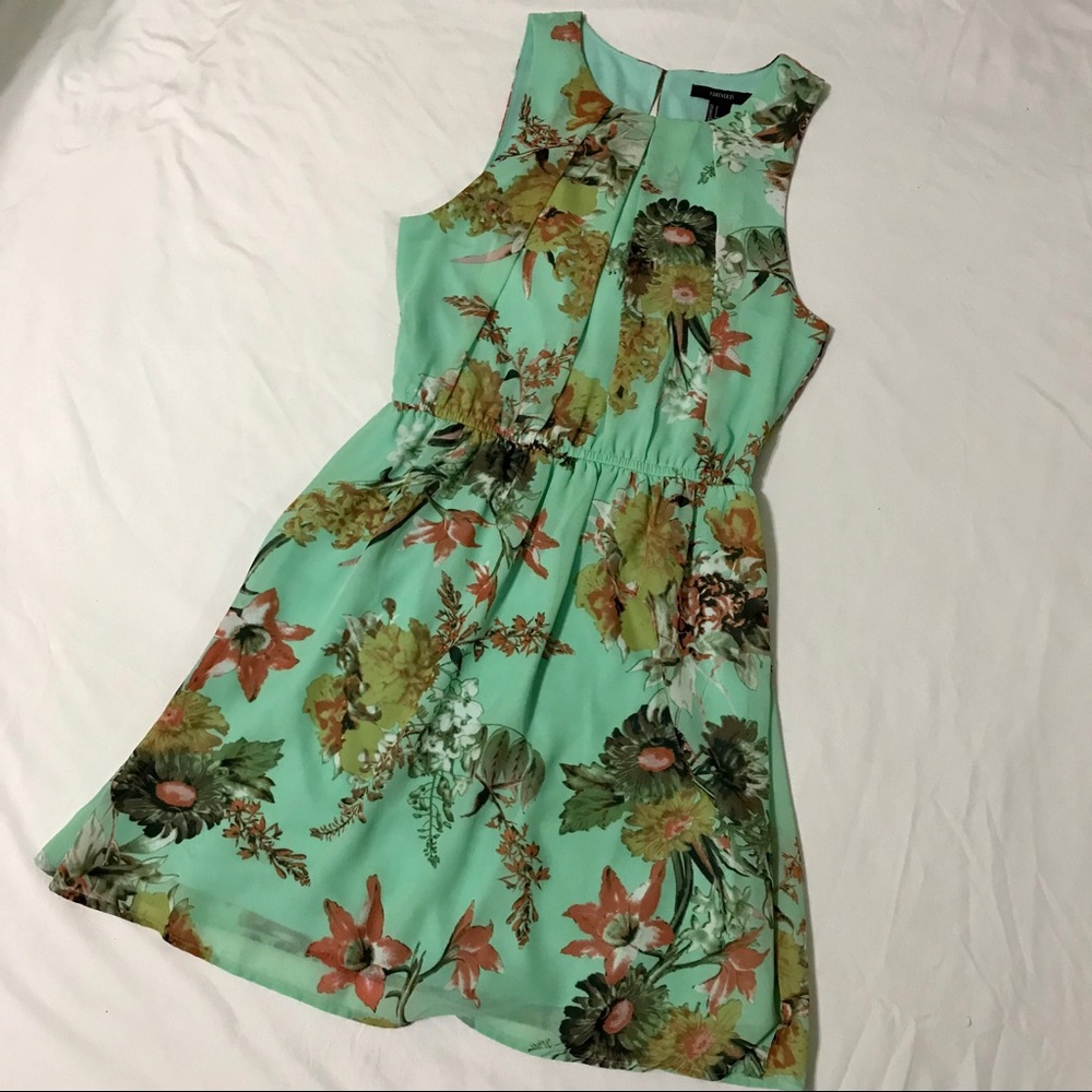 Forever 21 Floral Light Green Dress - Picture 2 of 4